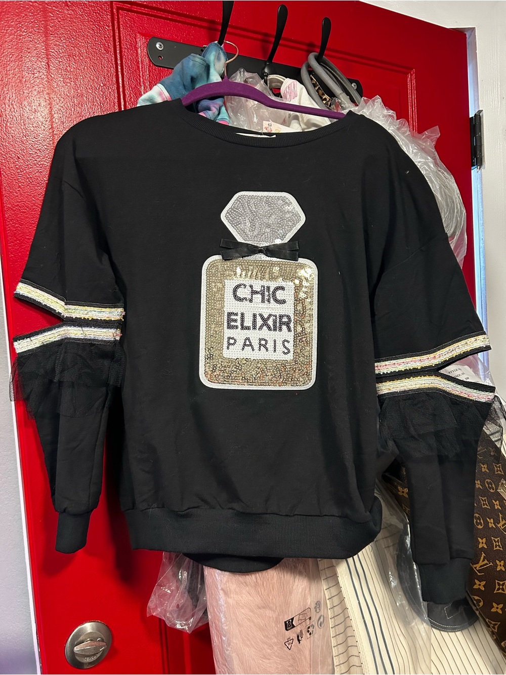 Black Sequin Patch Sweatshirt